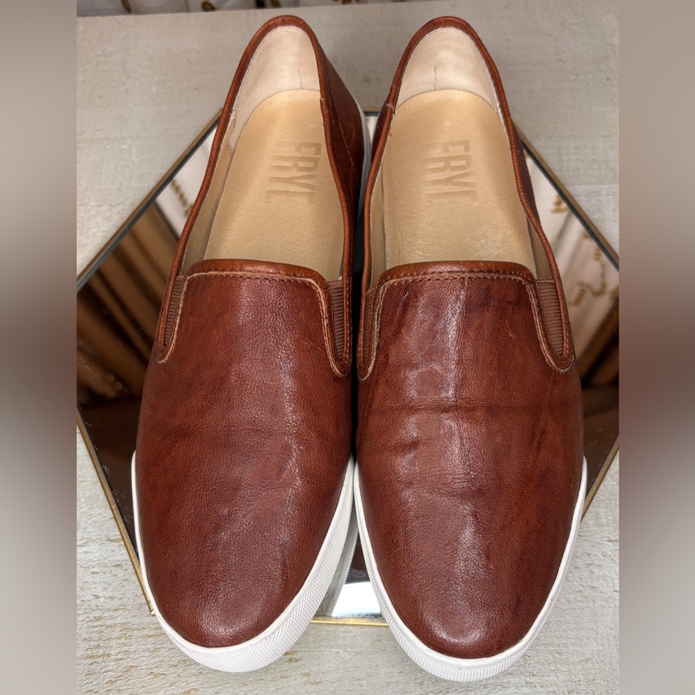 Frye Brown Leather Slip-on Sneakers Loafers with Moccasin Toe Size 8.5 - Picture 6 of 10